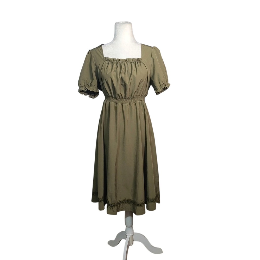 Scarlet Darkness Olive Green Dress Milkmaid Goblincore Cottagecore Peasant Large